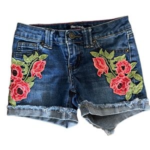 Blue Candy Denim Floral Embroidered Shorts